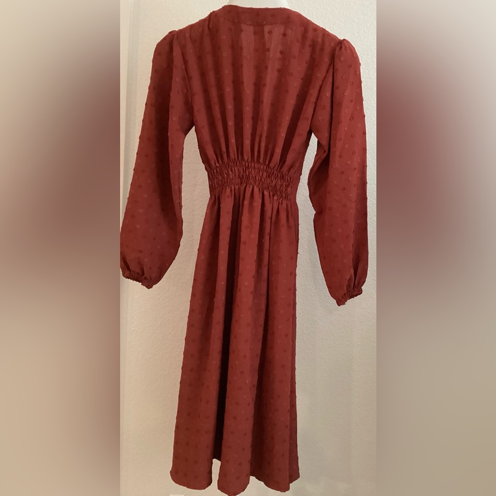 Elegant Long Sleeve Women’s Dress in Rust